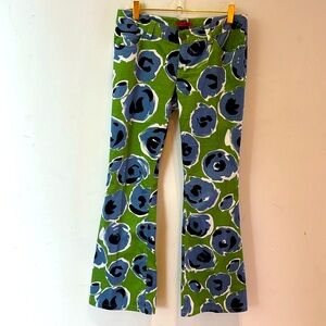 Alice + Olivia Green and Blue Floral Low Rise Flair Leg Boot Cut Pants 2
